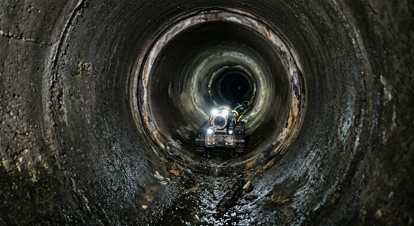 Robotic sewer camera inspecting pipe interior for Sewer Line Repair in North Fayette